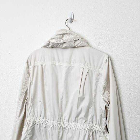 [Cole Haan] Cream Long Sleeve Utility Pocket Raincoat Packable Hood Size Large L - Picture 4 of 12